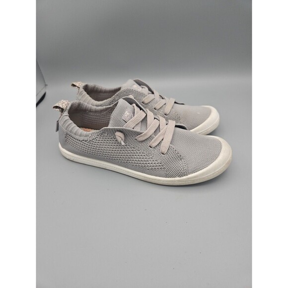 Roxy Youth Girls Bayshore Closed Knit Sneakers Grey Comfort Slip On Lace Up 5 - Picture 1 of 10
